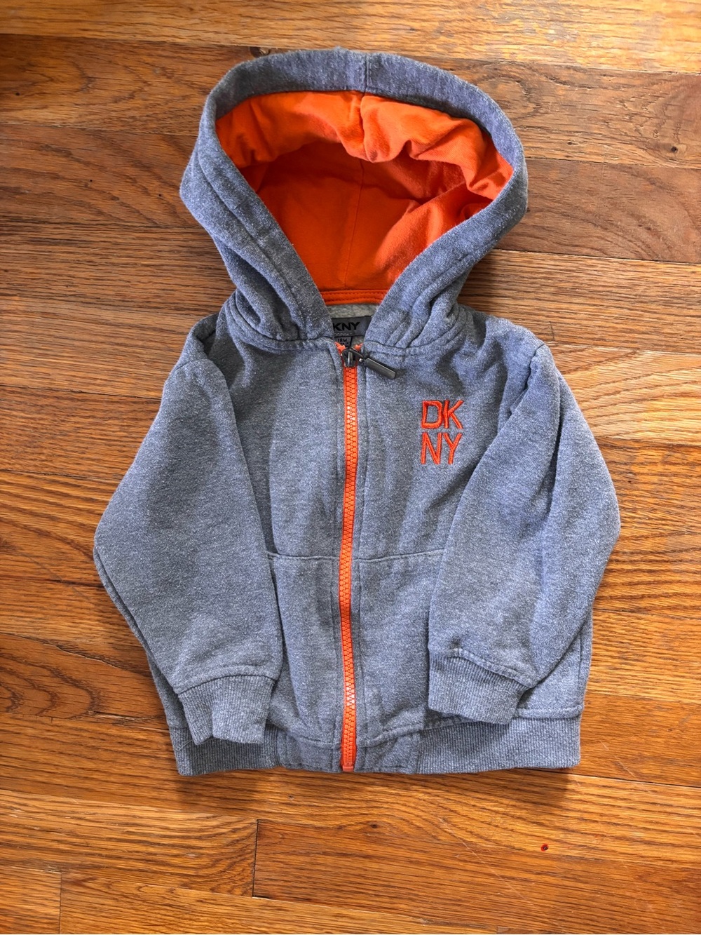 DKNY Gray Hooded Zip Sweatshirt with Orange Lining